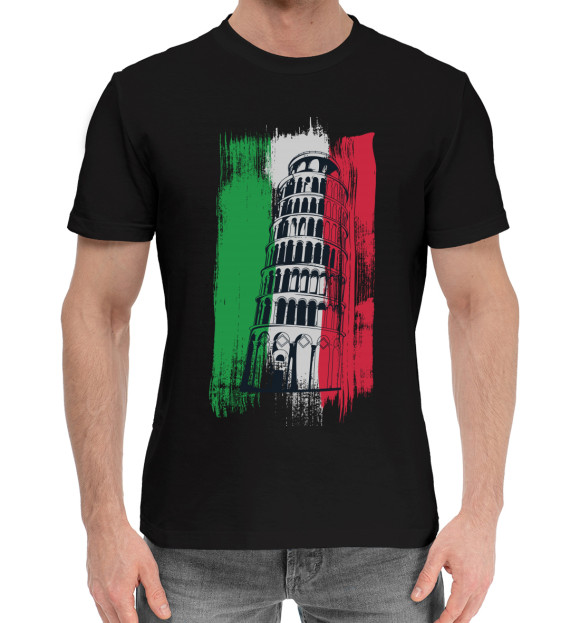 Мужская хлопковая футболка с изображением Италия цвета Черный