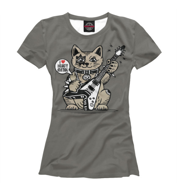 Женская футболка с изображением Кот рокер цвета Белый