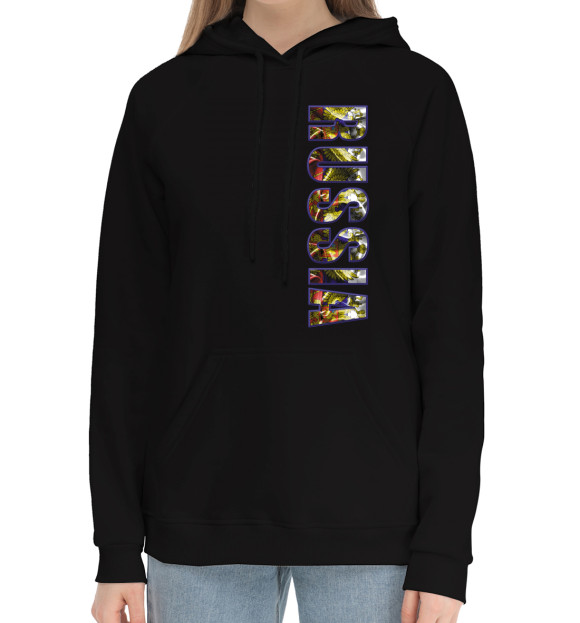 Женский хлопковый худи с притом RUSSIA цвета Черный Женский хлопковый худи с изображением RUSSIA цвета Черный