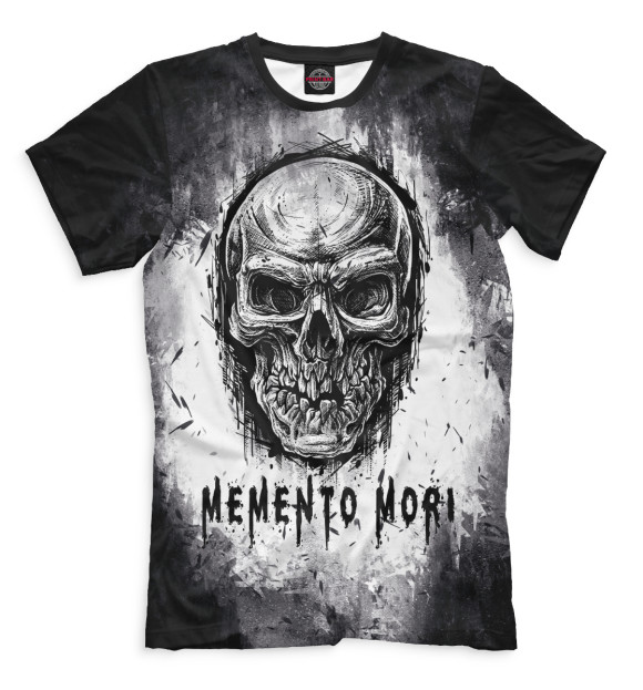 Мужская футболка с изображением Memento Mori чёрно-белый фон цвета Белый