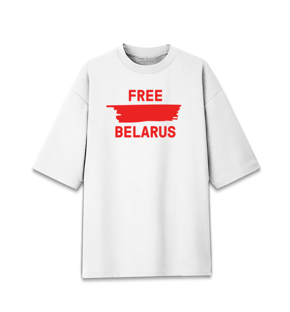 Мужская футболка оверсайз с изображением Free Belarus цвета Белый