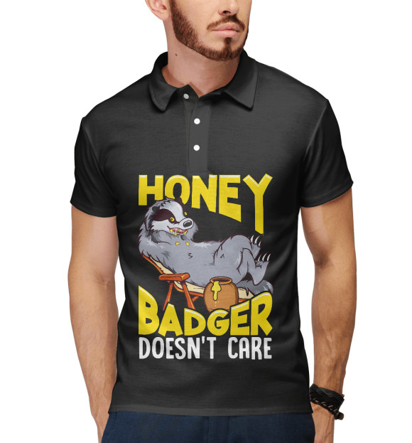 Мужское поло с изображением Медовый Барсук цвета Белый