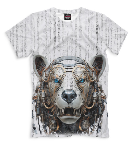 Мужская футболка с изображением Робот медведь цвета Белый