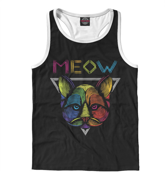 Мужская майка-борцовка с изображением Неоновый кот цвета Белый