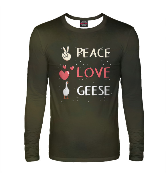 Мужской лонгслив с изображением Peace Love Geese цвета Белый