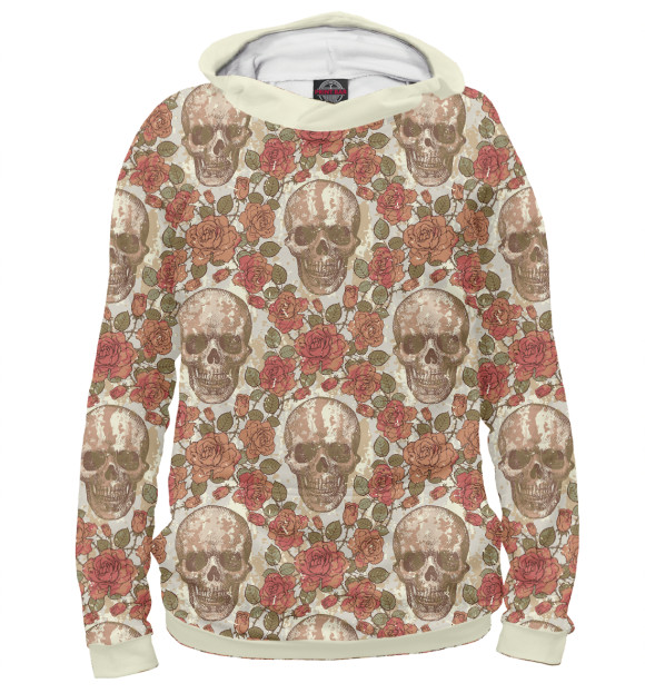Женское худи с изображением Skull&Rose цвета Белый