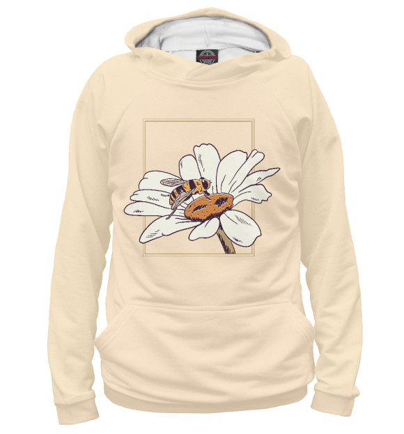 Мужское худи с изображением Bee flower цвета Белый
