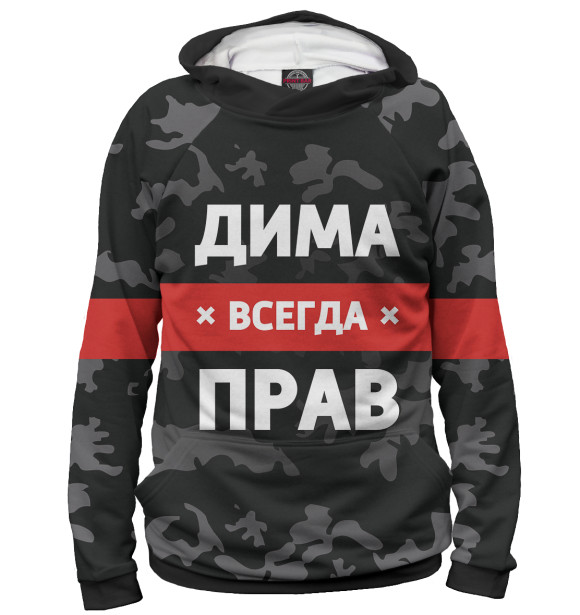Мужское худи с изображением Дима всегда прав цвета Белый