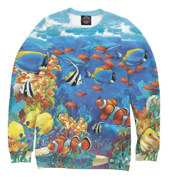 Женский свитшот с изображением Коралловые рыбки цвета Белый