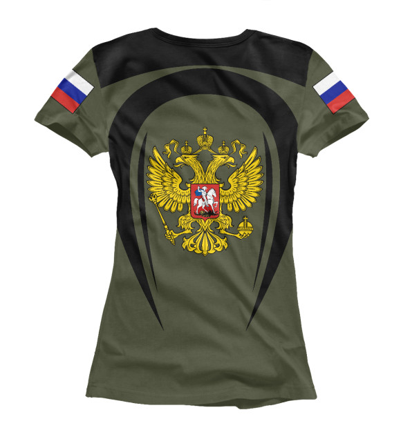 Женская футболка с изображением RUSSIA на зелёном фоне цвета Белый