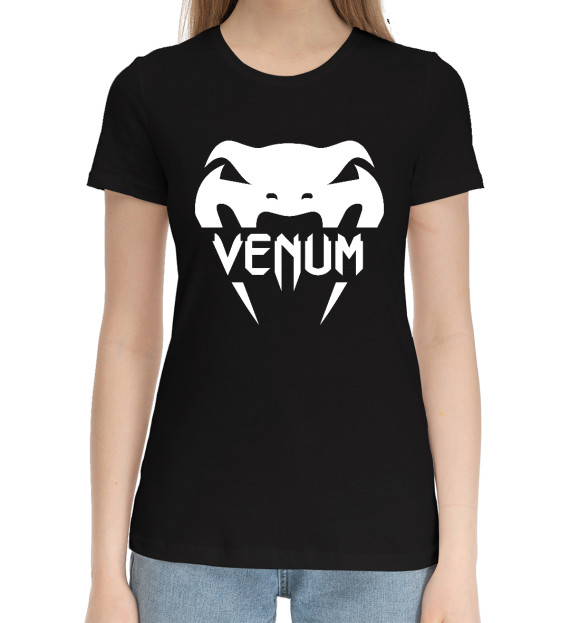 Женская хлопковая футболка с изображением Venum цвета Черный