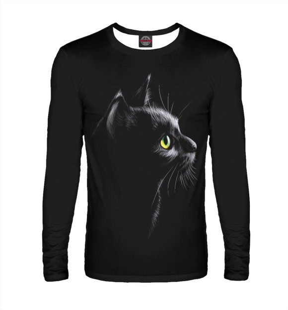 Мужской лонгслив с изображением Кошка цвета Белый
