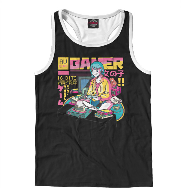 Мужская майка-борцовка с изображением Anime gamer girl цвета Белый