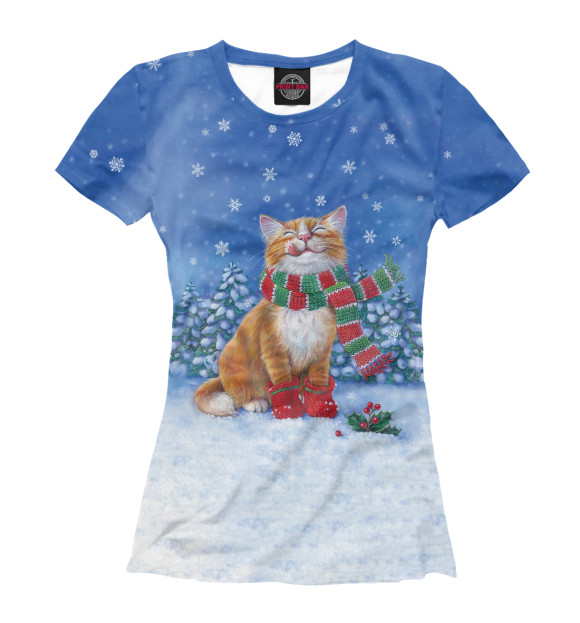 Женская футболка с изображением Christmas Cat цвета Белый