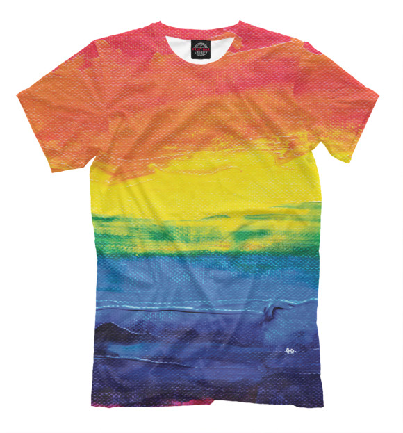 Мужская футболка с изображением Краски радуга цвета Молочно-белый