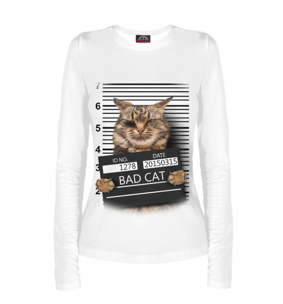 Женский лонгслив с изображением Плохой кот цвета Белый