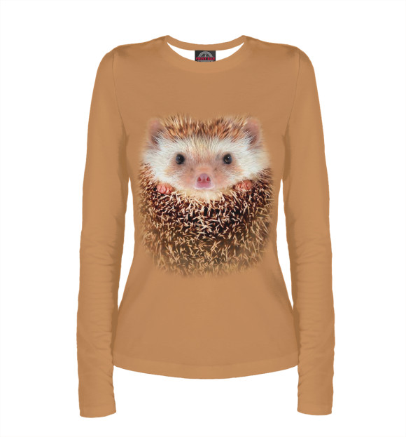 Женский лонгслив с притом Ежик цвета Белый Женский лонгслив с изображением Ежик цвета Белый