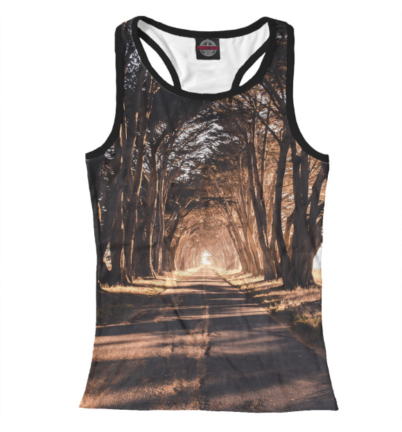Женская майка-борцовка с изображением Туннель из деревьев цвета Белый