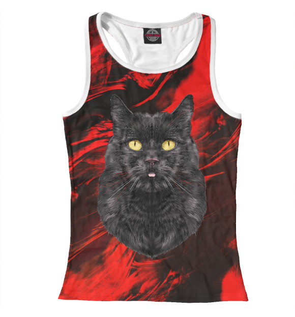Женская майка-борцовка с изображением Огненный кот цвета Белый