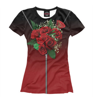 Женская футболка Букет за пазухой (красный)