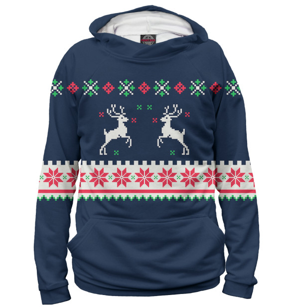 Мужское худи с изображением Свитер с оленями цвета Белый