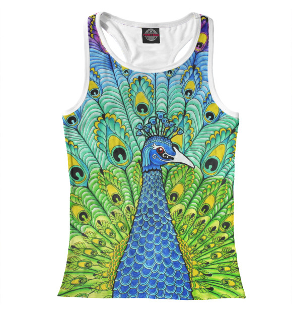 Женская майка-борцовка с притом Павлин цвета Белый Женская майка-борцовка с изображением Павлин цвета Белый