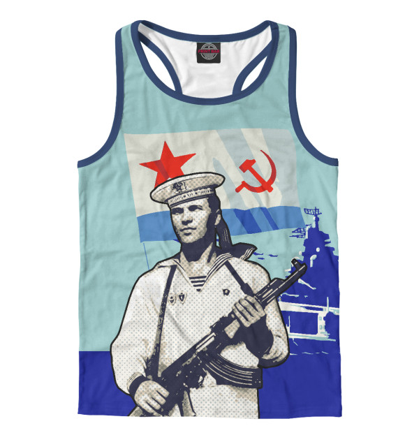 Мужская майка-борцовка с притом ВМФ цвета Белый Мужская майка-борцовка с изображением ВМФ цвета Белый