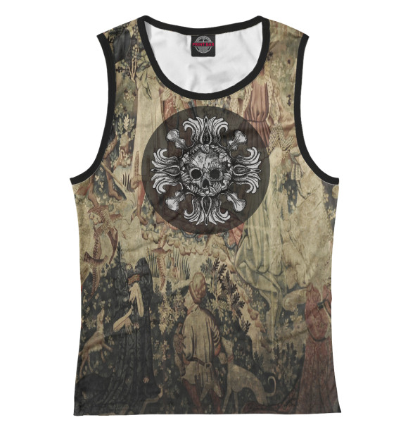 Майка для девочки с притом Baroqueskull цвета Белый Майка для девочки с изображением Baroqueskull цвета Белый