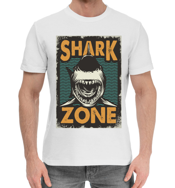 Мужская хлопковая футболка с изображением Shark Zone цвета Белый