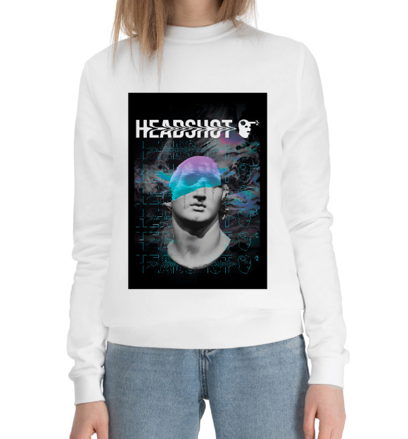Женский хлопковый свитшот с изображением Хэдшот цвета Белый