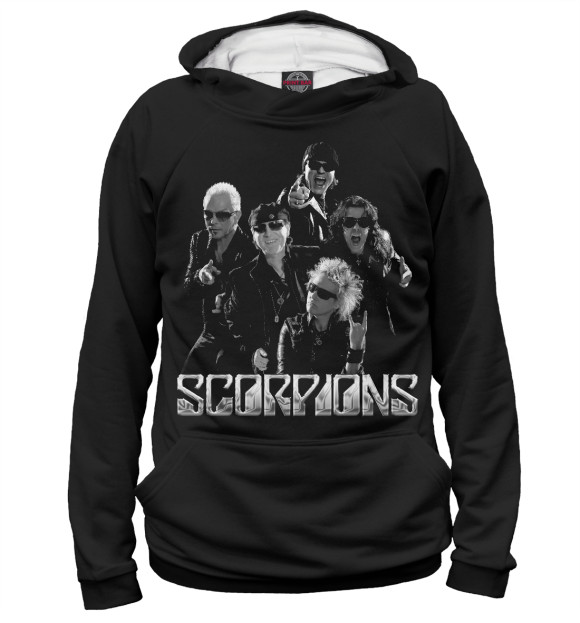 Мужское худи с изображением Scorpions цвета Белый