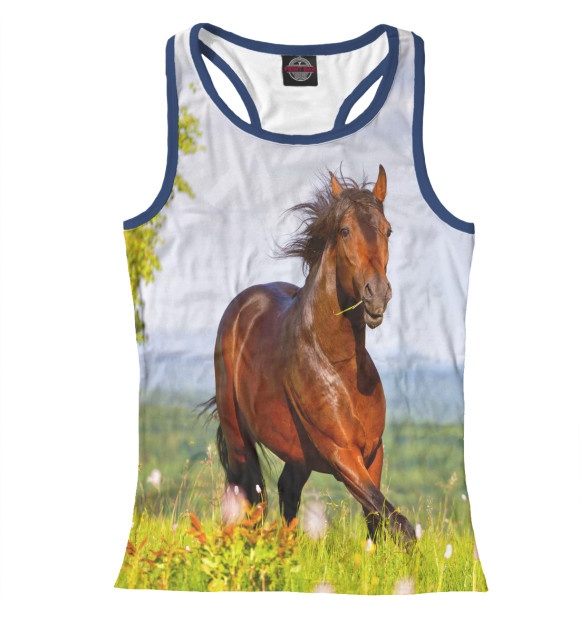 Женская майка-борцовка с изображением Лошадь цвета Белый