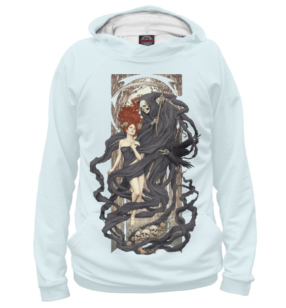 Мужское худи с изображением Девушка и смерть цвета Р‘РµР»С‹Р№