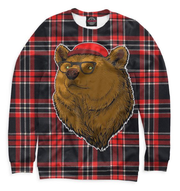 Женский свитшот с изображением Медведь в очках и бейсболке цвета Белый