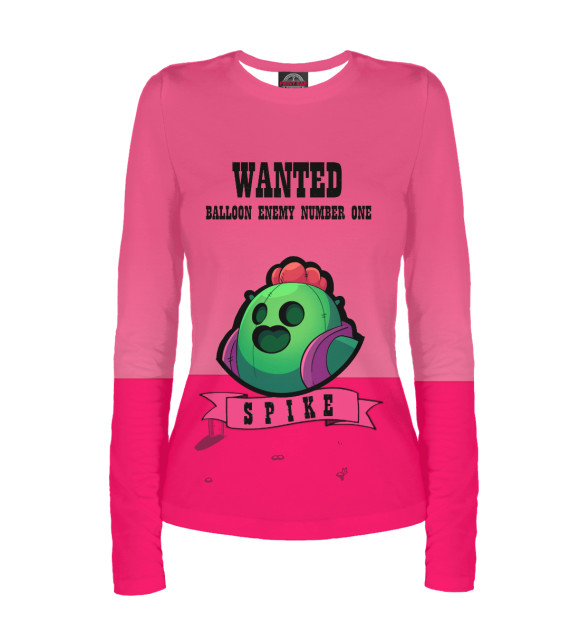 Женский лонгслив с притом Wanted - Spike цвета Белый Женский лонгслив с изображением Wanted - Spike цвета Белый