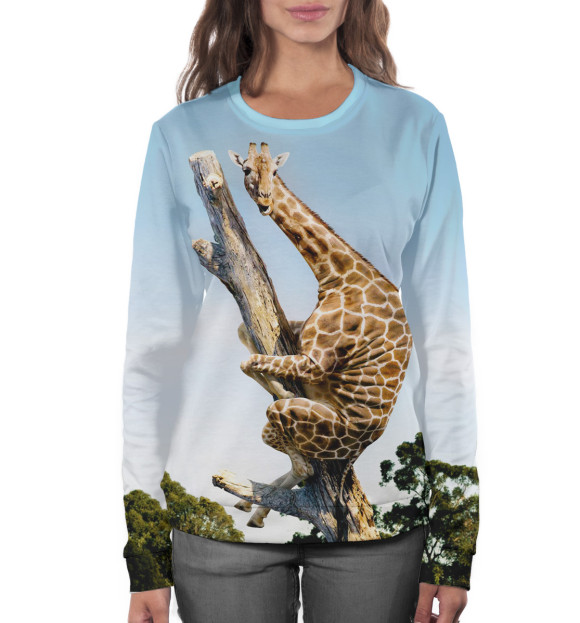 Женский свитшот с изображением Жираф на дереве цвета Белый