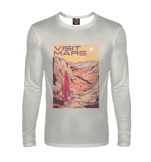Мужской лонгслив с изображением Visit Mars цвета Белый