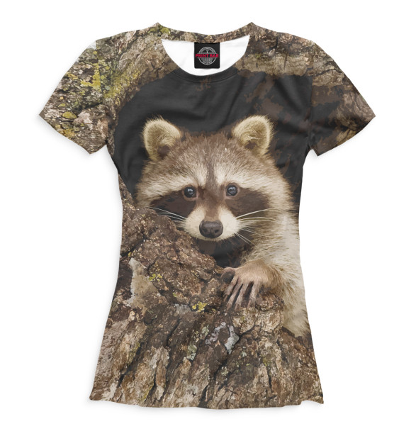 Футболка для девочек с изображением Енот в дупле цвета Белый