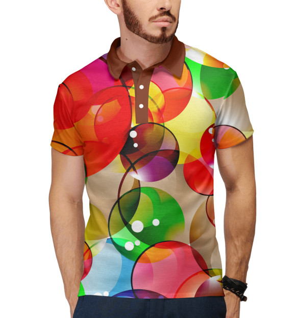 Мужское поло с притом Мыльные пузыри цвета Белый Мужское поло с изображением Мыльные пузыри цвета Белый