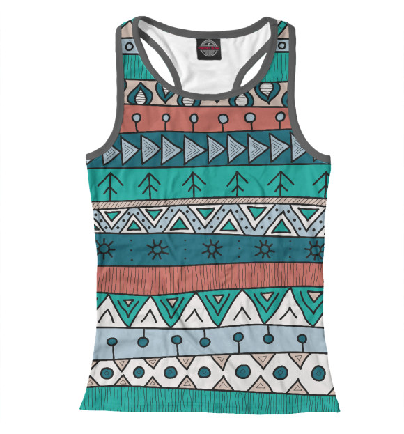 Женская майка-борцовка с изображением Бирюзовый африканский узор цвета Белый