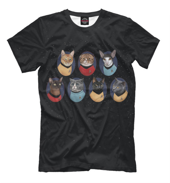 Мужская футболка с изображением Star Trek Cats цвета Черный