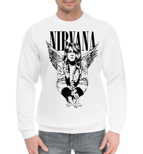 Мужской хлопковый свитшот с изображением Nirvana цвета Белый