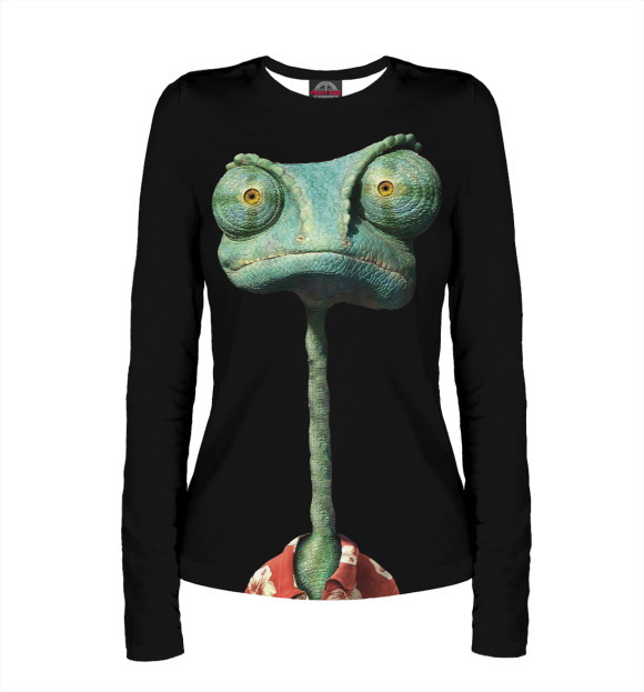 Женский лонгслив с притом Хамелеон Вася цвета Белый Женский лонгслив с изображением Хамелеон Вася цвета Белый