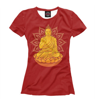 Женская футболка Золотой Будда на лотосе с мандалой