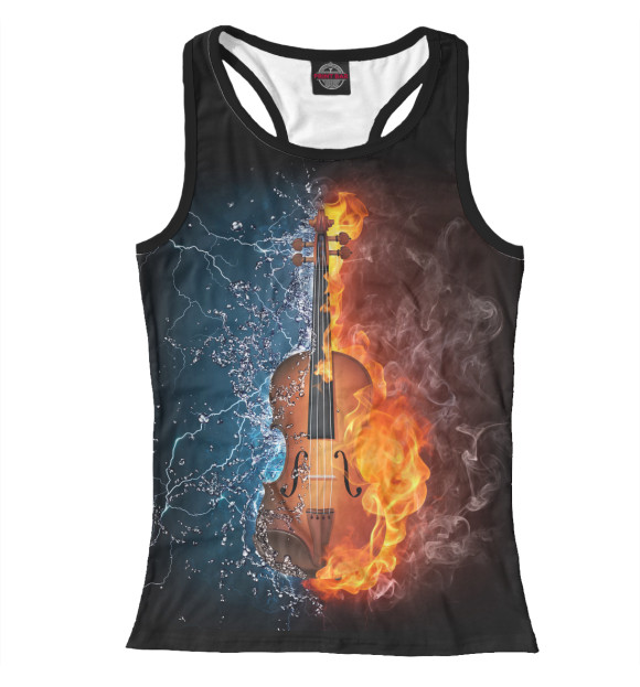 Женская майка-борцовка с изображением Скрипка в огне и воде цвета Белый