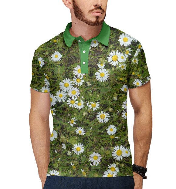 Мужское поло с притом Ромашки цвета Белый Мужское поло с изображением Ромашки цвета Белый