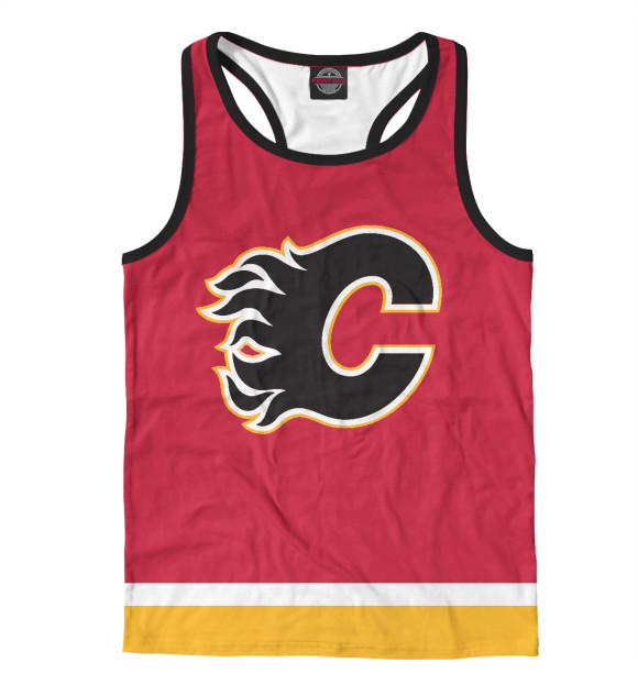 Мужская майка-борцовка с изображением Калгари Флэймз (форма) цвета Белый