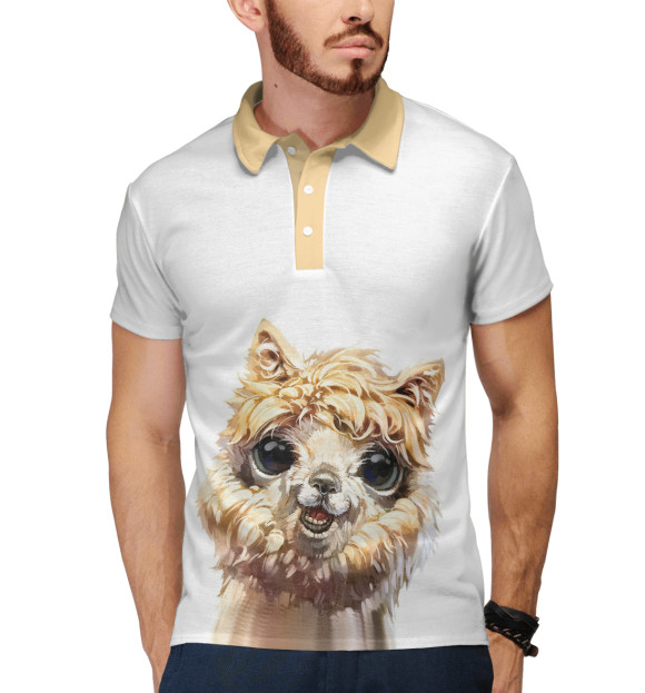 Мужское поло с изображением лама цвета Белый