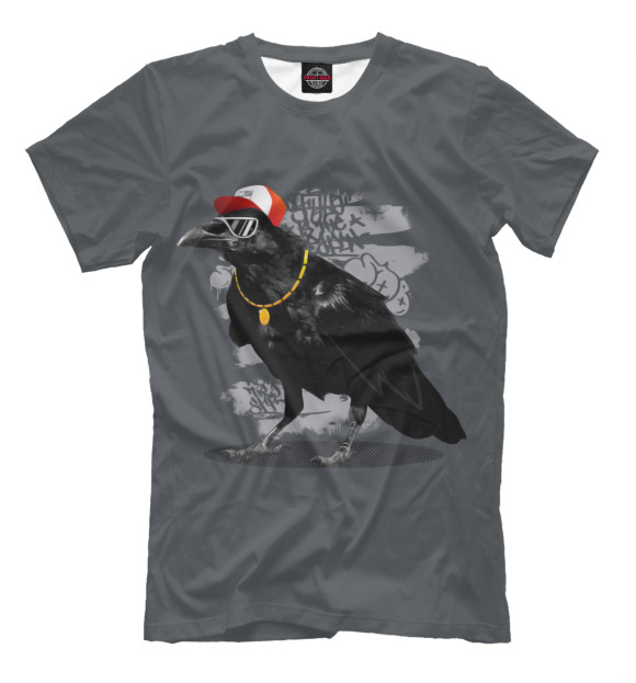 Мужская футболка с изображением Hip-hop raven цвета Серый