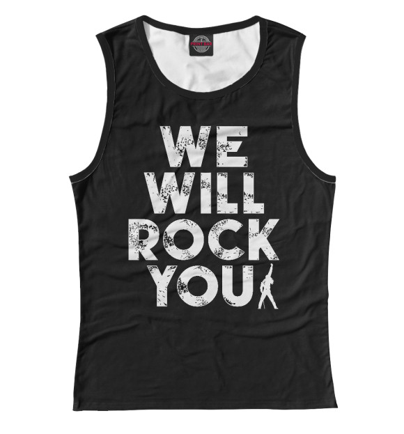Женская майка с изображением Queen - We Will Rock You цвета Р‘РµР»С‹Р№